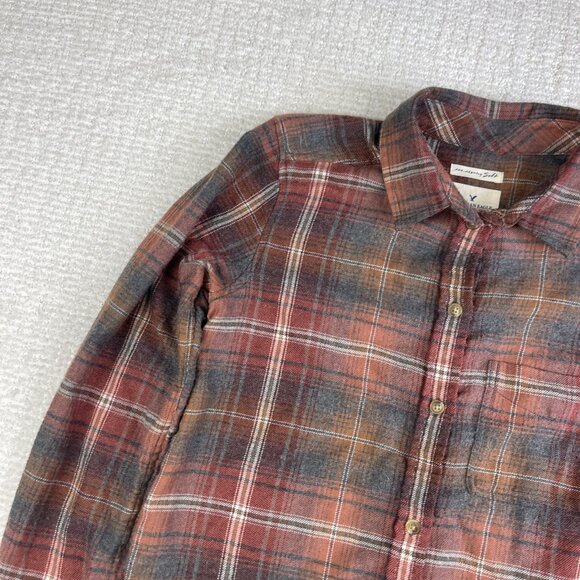 American Eagle Flannel Shirt Womens XS Boyfriend Fit Faded Red Amazingly Soft - Picture 3 of 16